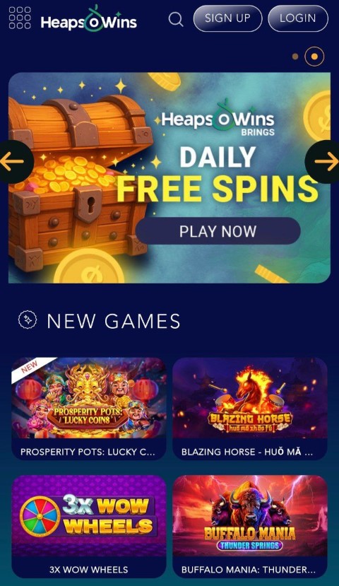 Install Heaps Of Wins app and get daily free spins